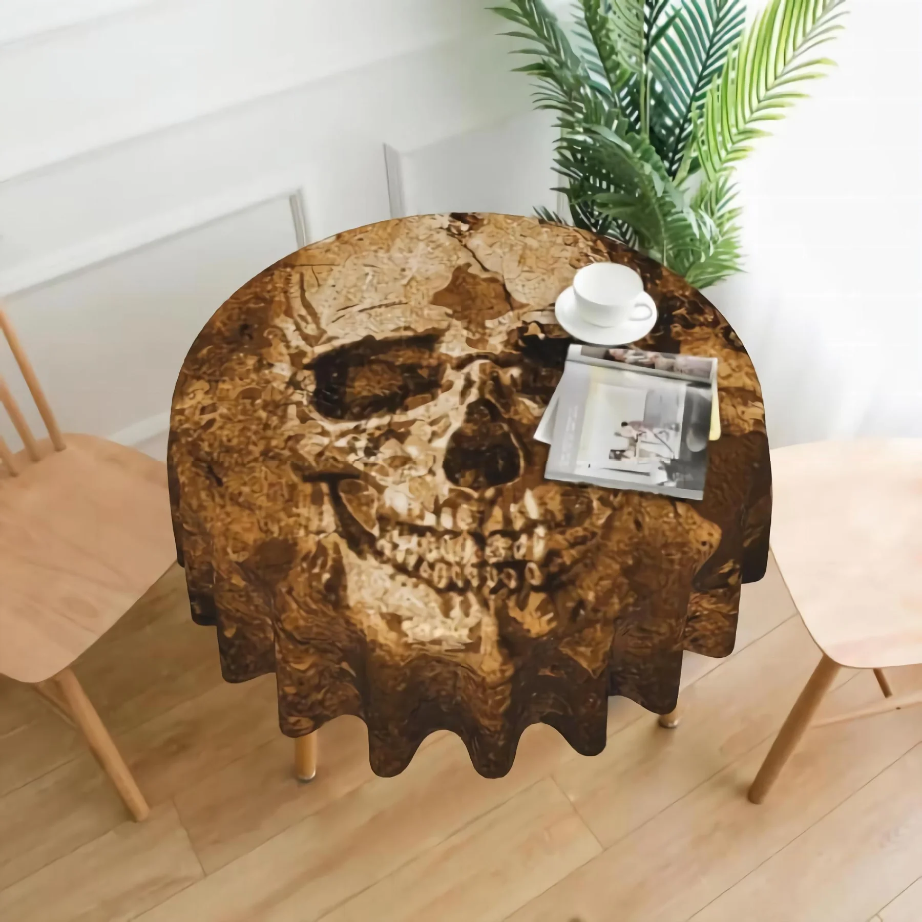 

Sugar Skull Tablecloth for Round Table Washable Satin Resistant Dining Table Protector for Holiday Party 60 Inch