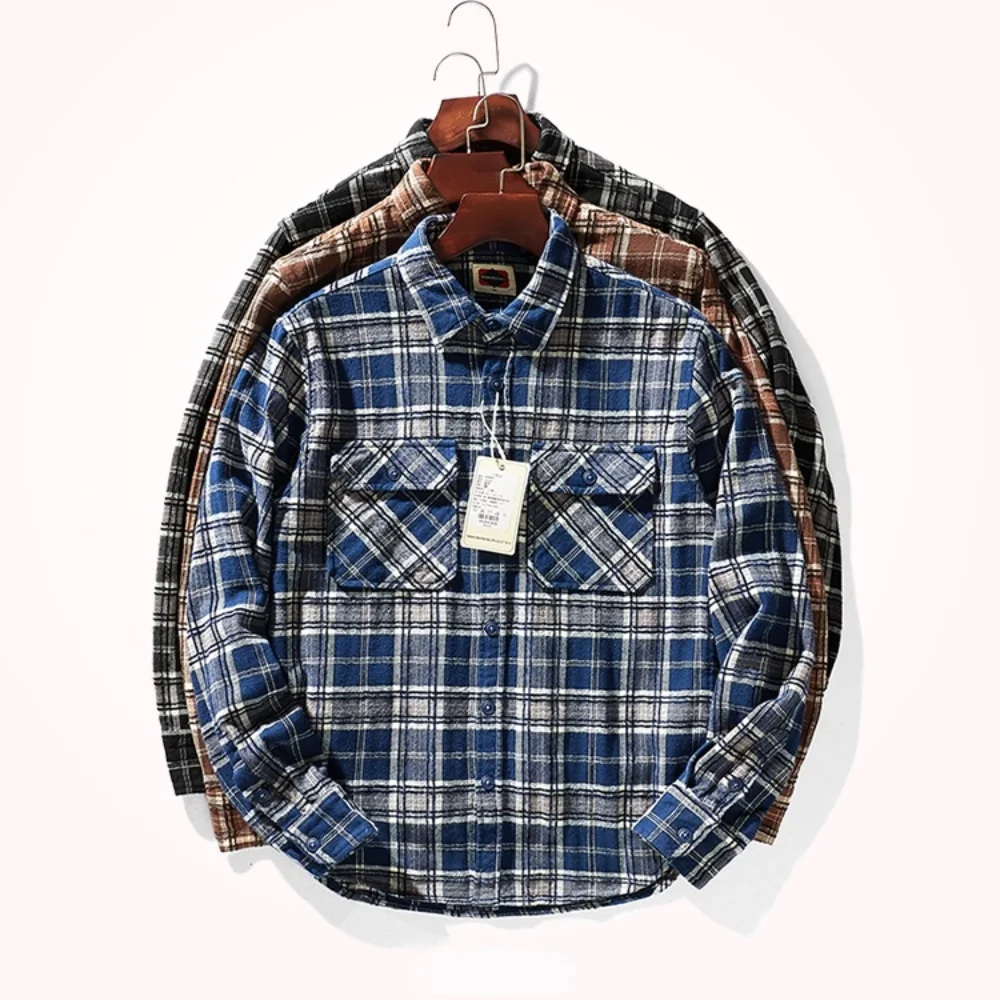 

Мужская клетчатая рубашка-карго с длинным рукавом, новинка 2023