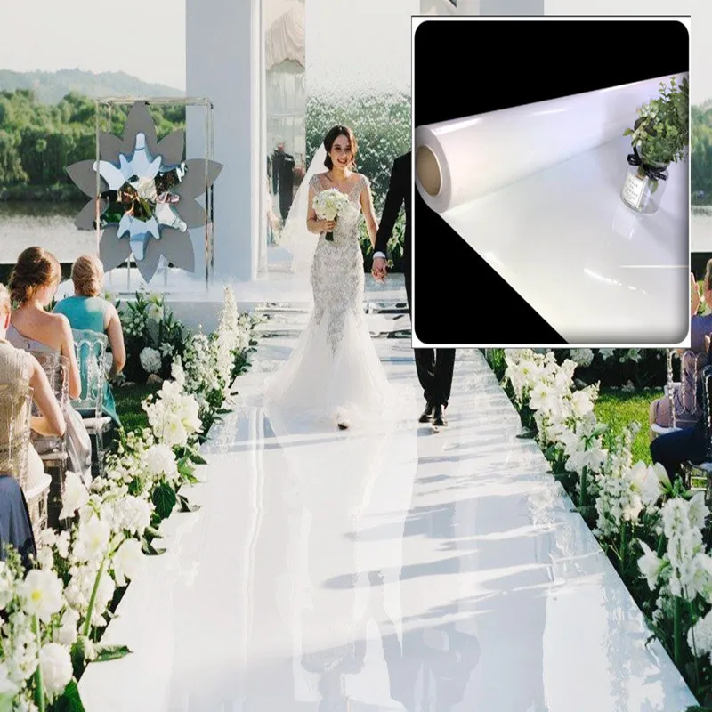 

White Mirror PET Carpet Wedding Mirror Carpet Bi-sided Silver T Stage Carpet Runner For Wedding Party Banquet 0.12mm Thickness