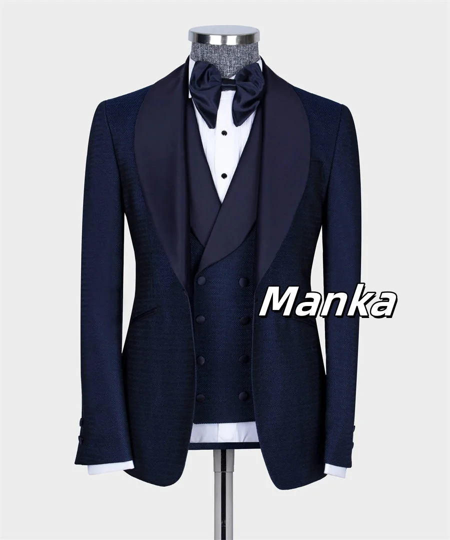 Темно-синий мужской смокинг для свадьбы жениха/жениха одежда из 3 предметов