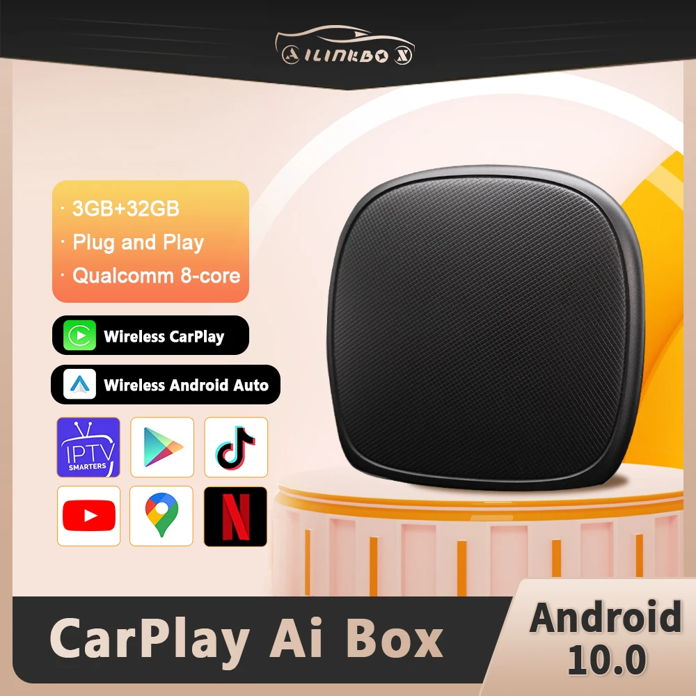 Carplay Ai Box Беспроводная система Android Авто Netflix Iptv 10 Qualcomm 8-ядерная Автомобильная