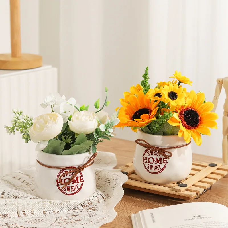 

Artificial Flowers Fresh Pastoral Ceramic Potted Room Dining Table Decoration Silk Simulation Flower Bonsai Groovy Decor Bodas