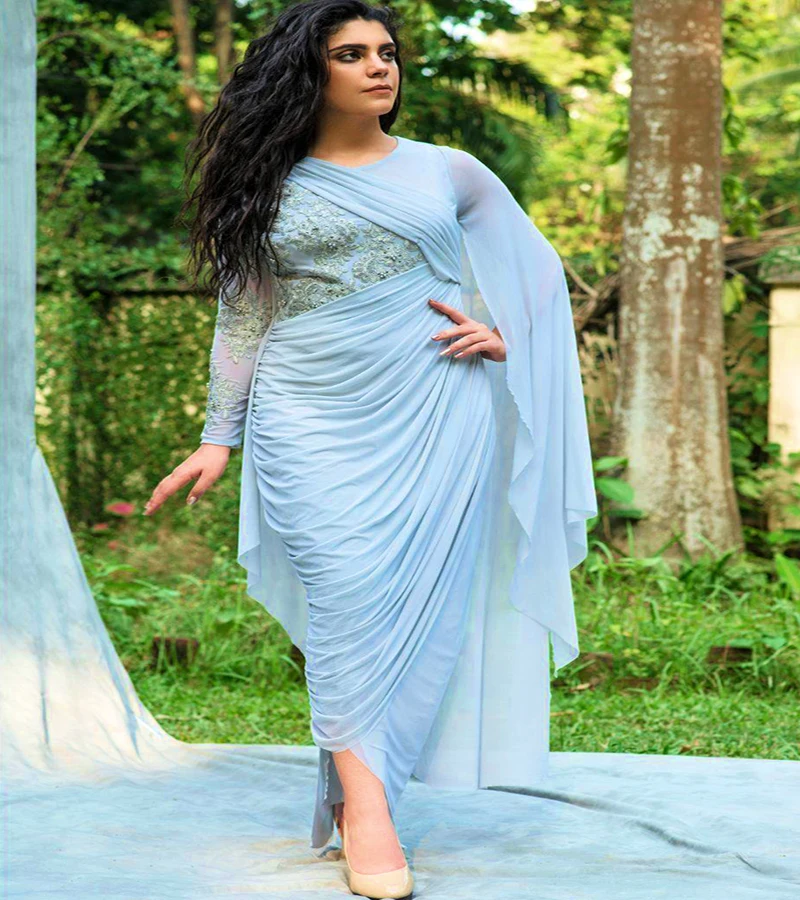 

Красивое синее пакистанское вечернее платье из Дубая длиной до щиколотки шифоновые накидные рукава Выпускные платья 2022 плиссированные кру...