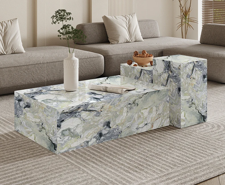 

Итальянский стиль, роскошный современный минималистичный каменный кофейный столик квадратного размера, комбинированный ТВ-шкаф