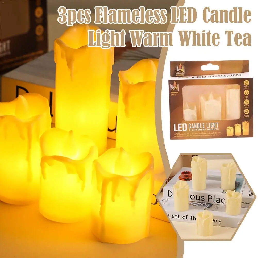 

3pcs LED Flameless Candle Lights Pillar LED Candles Battery Powered Led Tea Lights Birthday Wedding Christmas Decoration Candle
