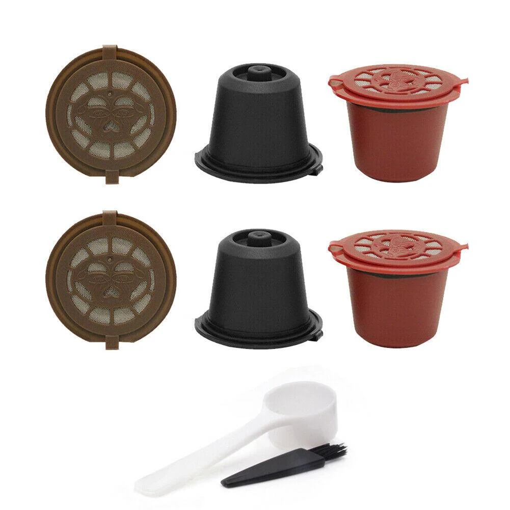 

6PCS Refillable Reusable Coffee Capsule Filters Caps For Nespresso Coffee Machine With Brush Spoon Brush Coffeeware Accessories