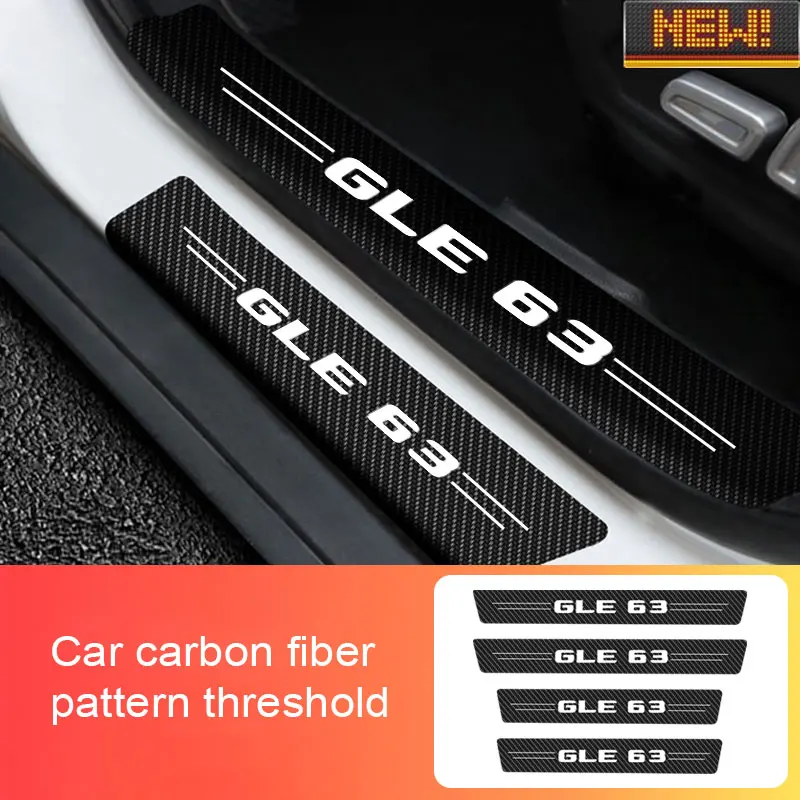 

4 Car Door Threshold Carbon Fiber Scuff Plate Sticker For Mercedes Benz GLE63 Logo Type Car Door Anti Scratch Auto Accessorie