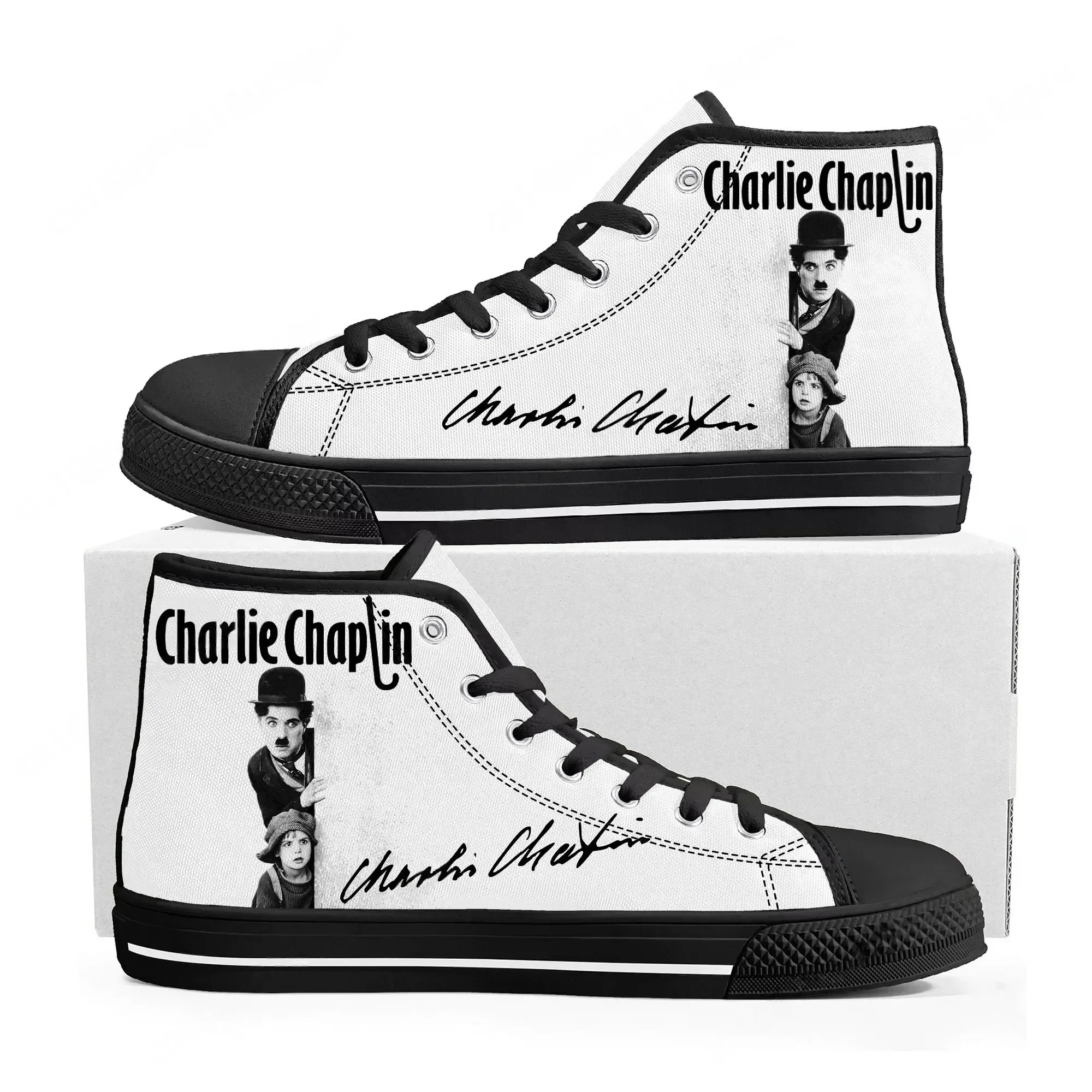 Фото Кроссовки Charlie Chaplin High Top для мужчин, женщин и подростков, высококачественные кеды из канваса, повседневная обувь для пар, обувь на заказ №2