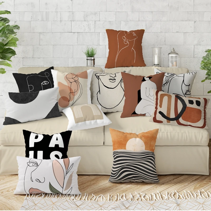 

Nordic Style Abstract Decorative Pillows 45x45CM Creative Geometric Striped Art Home Decor Sofa Chair Cotton Linen Cushion Cover