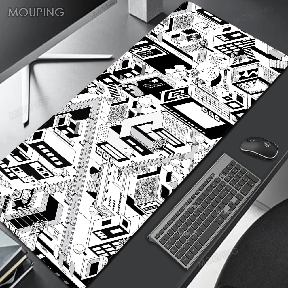 

Black and White Mouse Pad Japanese City Desk Accessories Desk Mat Large Mausepad Xxl Gamer Carpet 900x400 Mechanical Keyboard