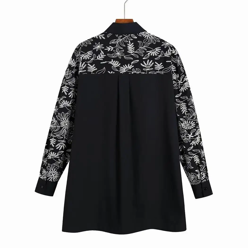 

Широкая женская рубашка, винтажная одежда с вышивкой, осень 2022, новая модная свободная черная блузка, современная Женская Повседневная Блуз...