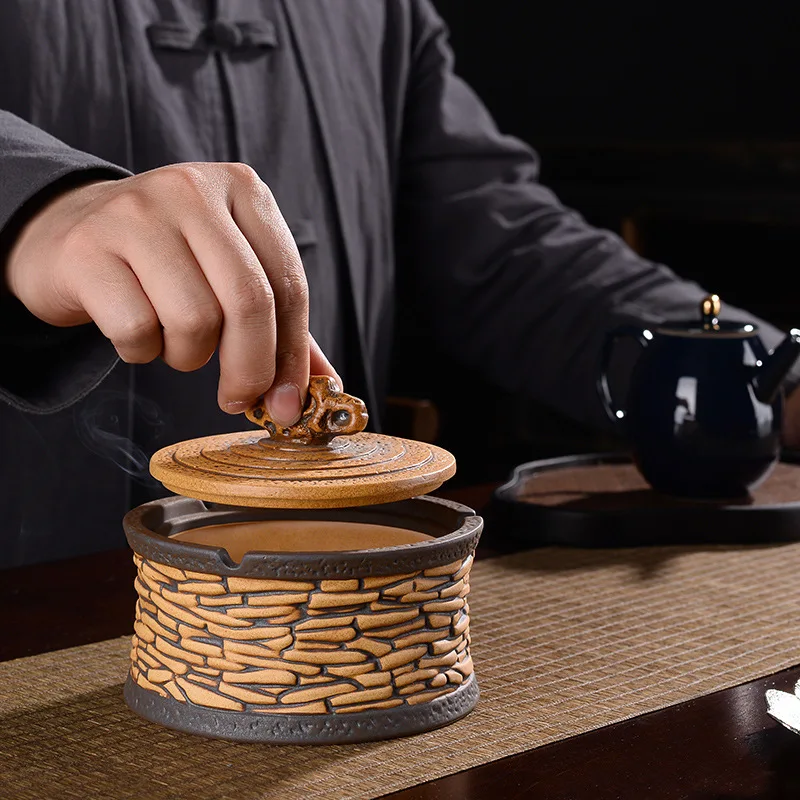 

Stone Ashtray Ceramic cover sealing anti ash fly creative home Ashtray large living room office trend
