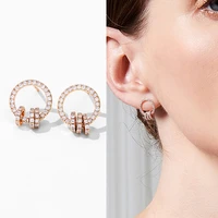 fashion rose gold color full zircon stud earrings for women lucky birthday jewelry gift