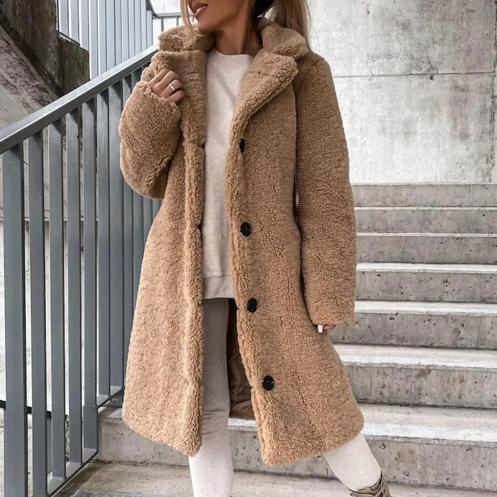 

Women Trench Coat Plush Thicken Overcoat Autumn Winter Single-breasted Teddy Jacket Long Style Outwear Female Streetwear