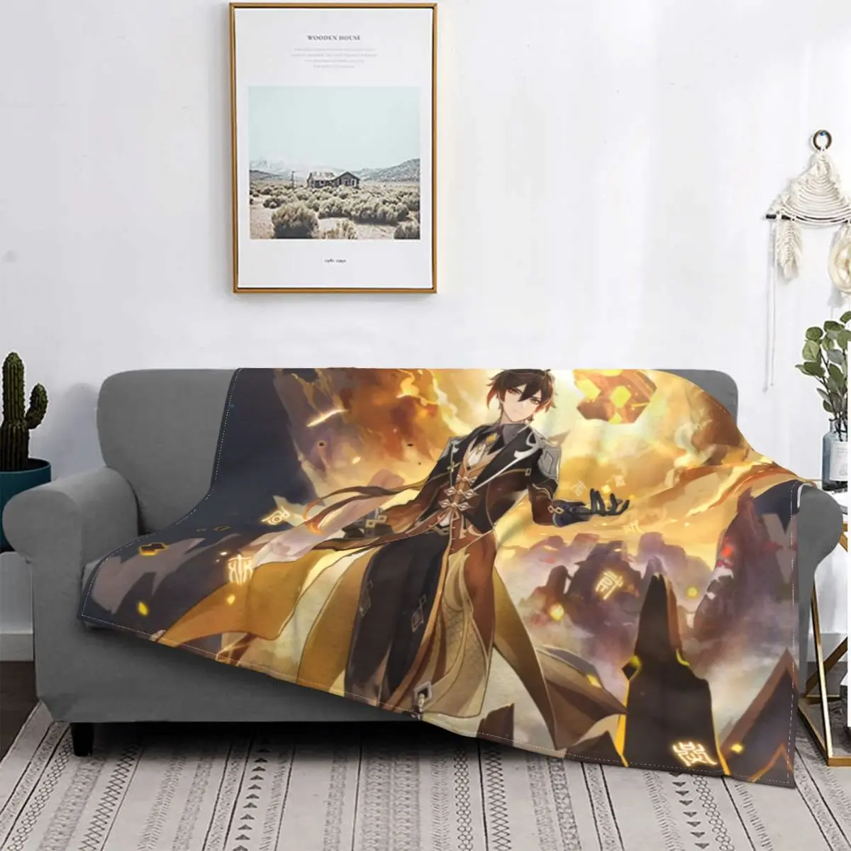 

Blanket Fleece Soft Flannel Anime Genshin Impact Throw Blankets for Bedding Couch Travel Spring Autumn Diluc Ragnvindr Rebirth