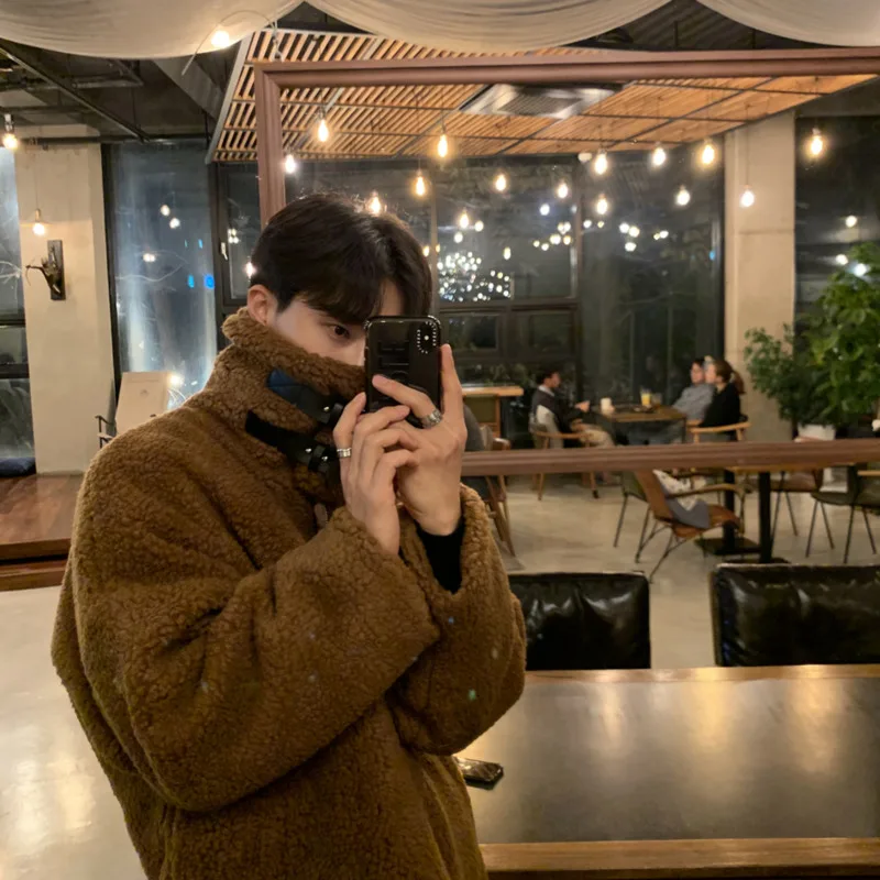 Winter Jacket Men Warm Fashion 3-color Retro Thicken Lamb Wool Jacket Men Oversize Loose Thicke Short Coat Mens Korean Clothes