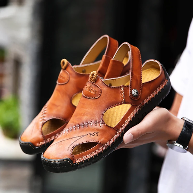 

Summer Sandals Men's Leather Classic Roman Sandals New Outdoor Sneakers Beach Rubber Flip-Flops Men's Water Hiking Sandals