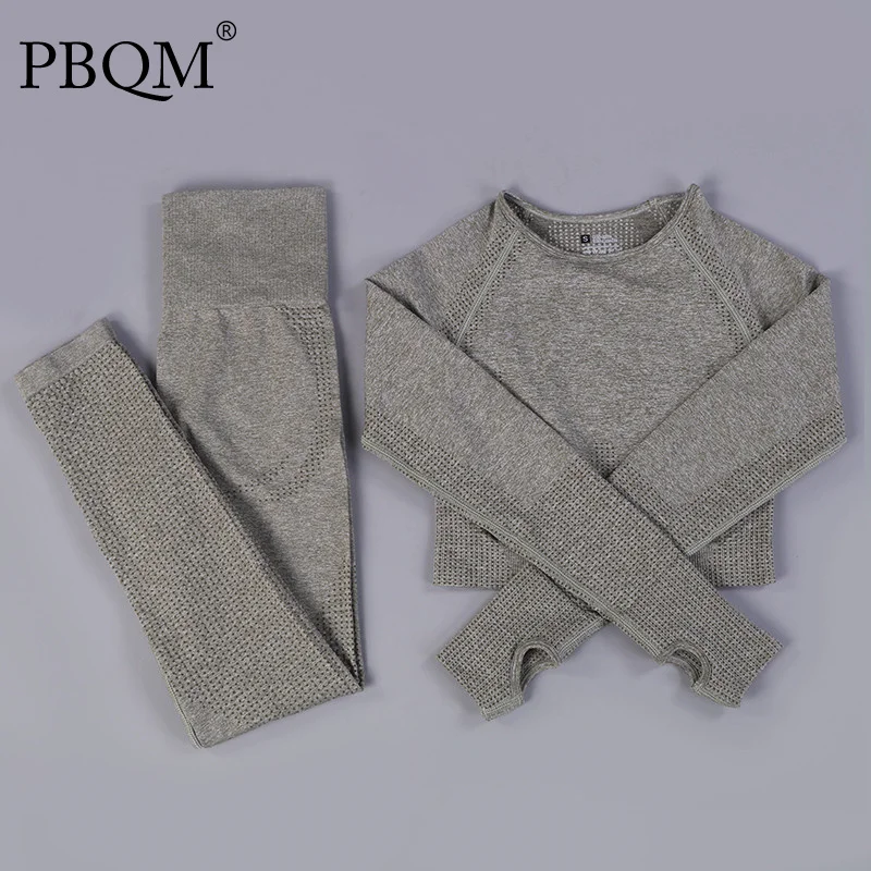 

PBQM 11 Suit Colors Yoga Seamless Long Sleeve Fitness Suit Gym Jogging Pants For Training Women Leggings Legins Sport Leggins 1