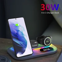Time Display LED Wireless Charging Station 30W Wireless Charger For Samsung Galaxy S22 S21 Flip Watch 4 Buds Iphone