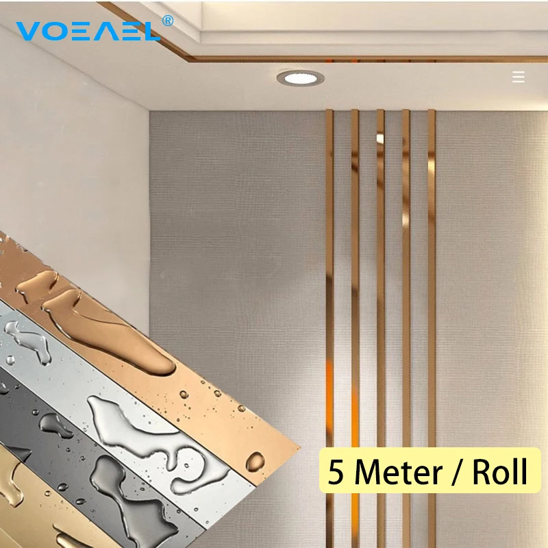 

5/10M Stainless Steel Flat Decorative Lines Wall Sticker Silver Titanium Gold Background Wall Ceiling Edge Strip Self-adhesive