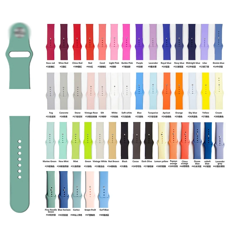 

For Apple Watch Series 7 41mm 45mm For the Watch Series 7/6/SE/5/4/3/2/1 42mm 44mm Soft Rubber Silicone Sport Watch Strap Band