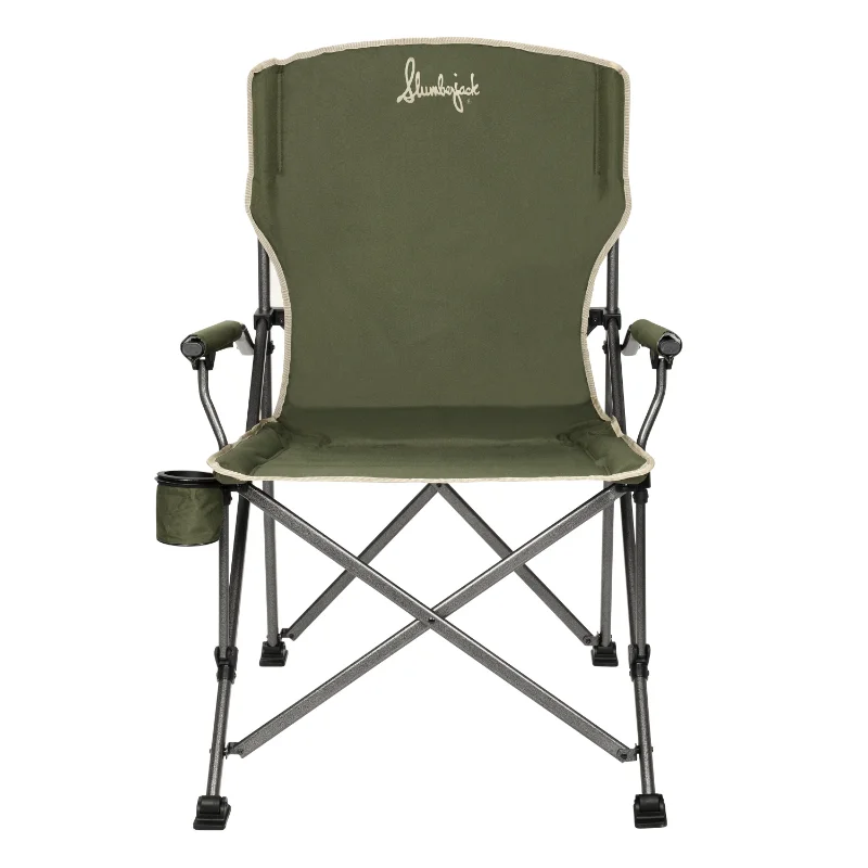 

Side Pocket Folding Camping Chair Glacier Basin Adult Quad Folding Chair with Oversized Frame, Green Packing Bag