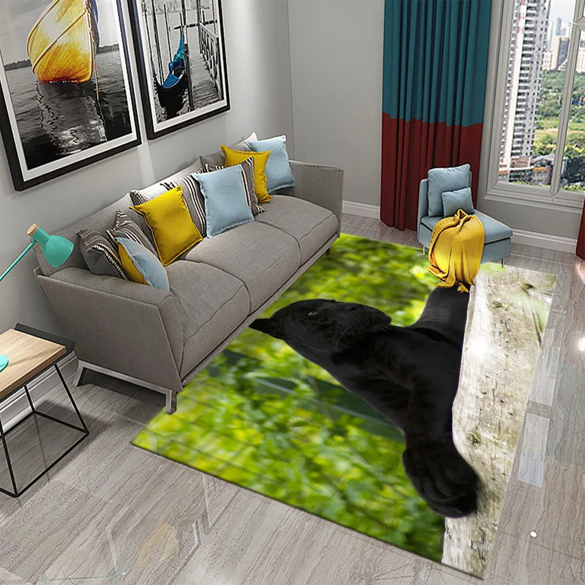 Ковер с пантерой для гостиной коврик животными черный леопард дикая природа