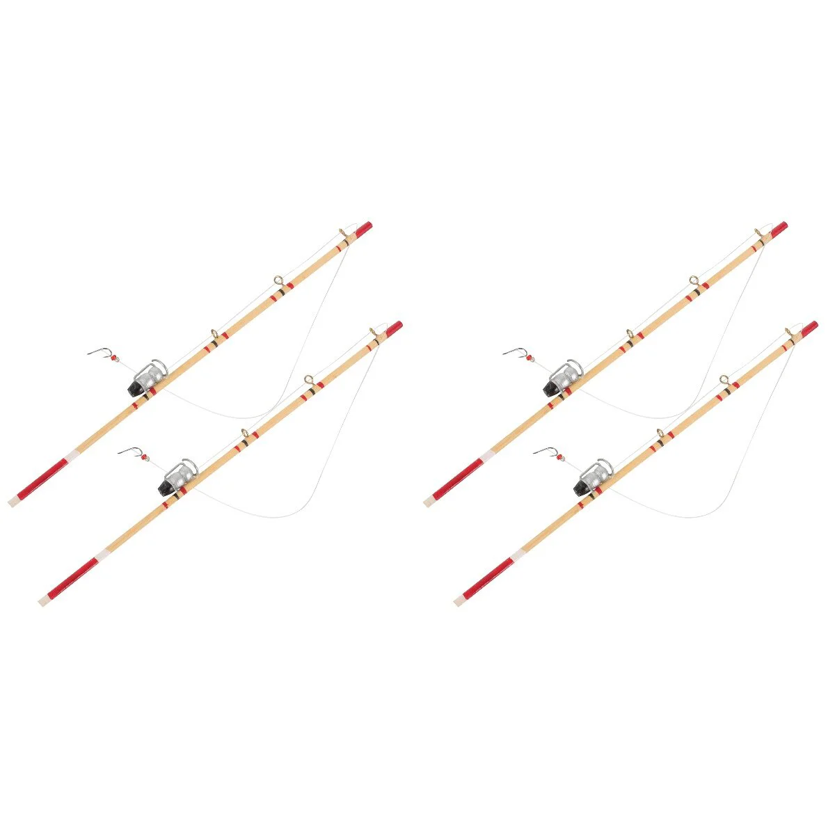 

4 Pcs House Fishing Rod Miniature Scene Adornments Models Wooden Accessories Props Baby Toy One Decor