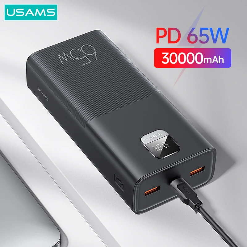 USAMS 30000mAh 65W Power Bank a ricarica rapida per MacBook iPad iPhone PD QC FCP SCP AFC batteria esterna per Huawei Xiaomi Samsung