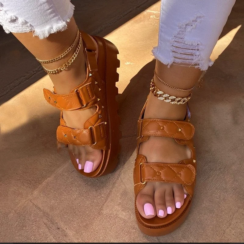 

2022Retro Women's Sandals Fashion Floral Print Sewing Shoes Liuding Design Summer Sandals Soft Thick Sole Soft Sole Sports Beach