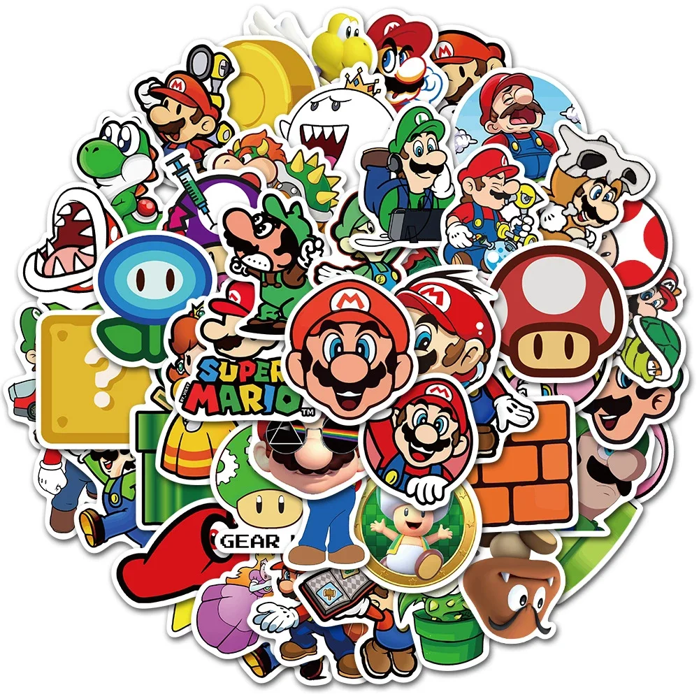 

10/30/50pcs Super Mario Game Stickers For Wall Decor Fridge Motorcycle Bike Refrigerator Laptop Car Stickers Kids Cartoon Toy