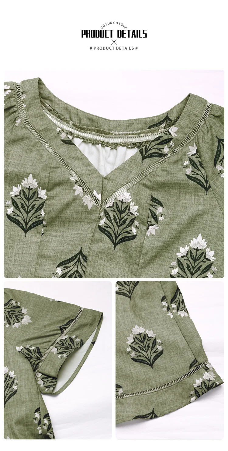 Женская рубашка с короткими рукавами и v-образным вырезом в этническом стиле