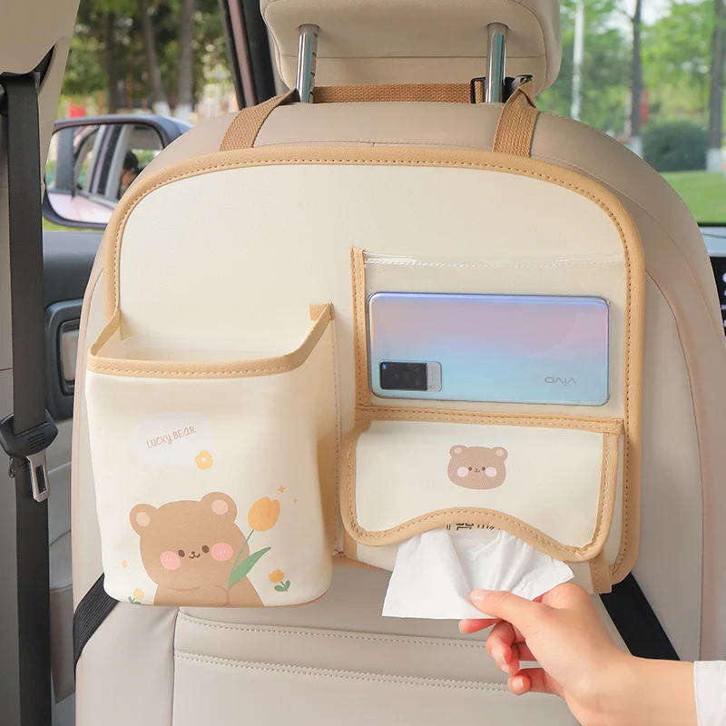 

Cartoon New Crative Flower Bear Rabbit Car Seat Back Tissue Box Storage Box Multifunctional Anti Kid Car Storage Bag