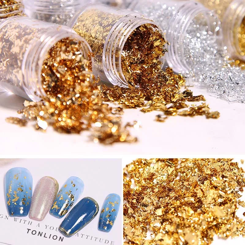 

Gold Leaves for Nails Foil Nail Art Glitter Flake Sequins Nails Art Supplies Kawaii Accessories Christmas Decoration 2023