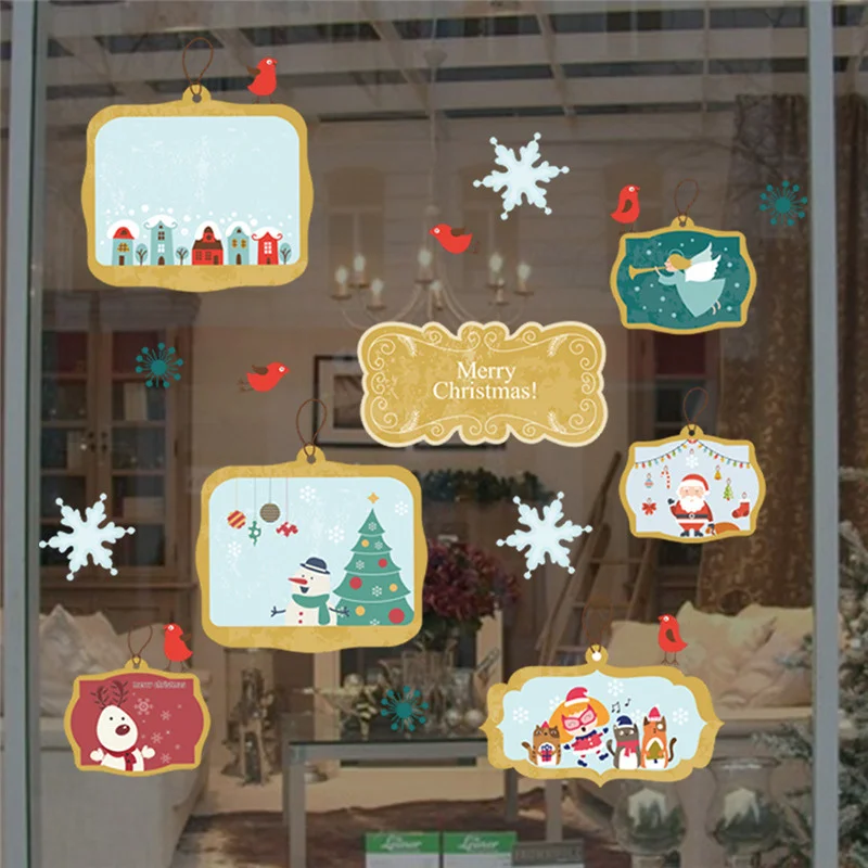 

Cartoon Christmas Theme Pictures Wall Stickers For Store Home Decoration Kids Room Wall Decals Festival Mural Art Pvc Posters