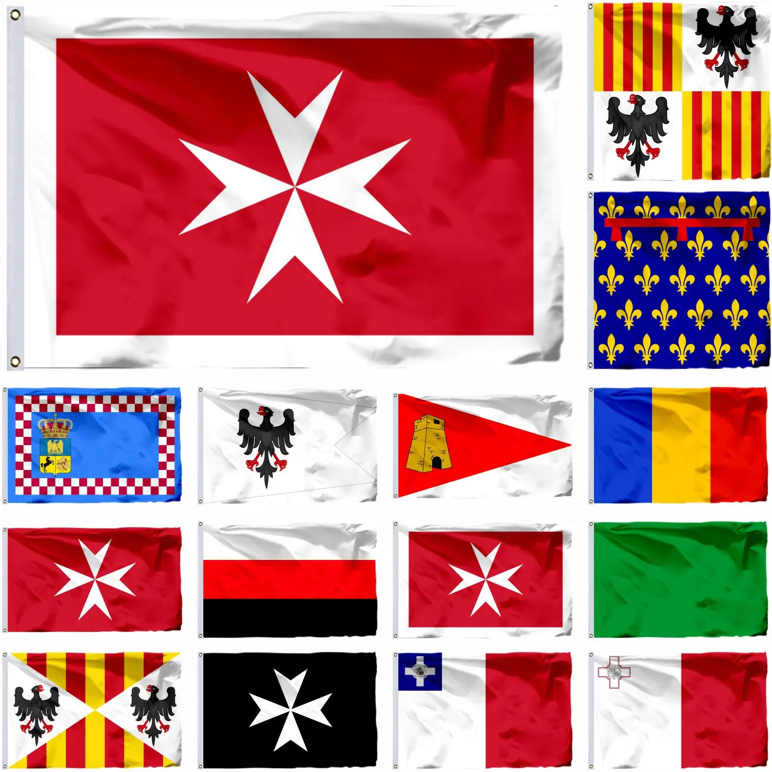 Malta Civil Ensign Flag Parthenopaean Republic and Sicily 3X5FT 90X150CM Kingdom Naples Banner MT Knights 21X14CM