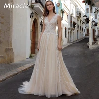 bright a line wedding dress v neck bridal gown backless dresses beautiful sleeveless lace applique decent vestido de novia