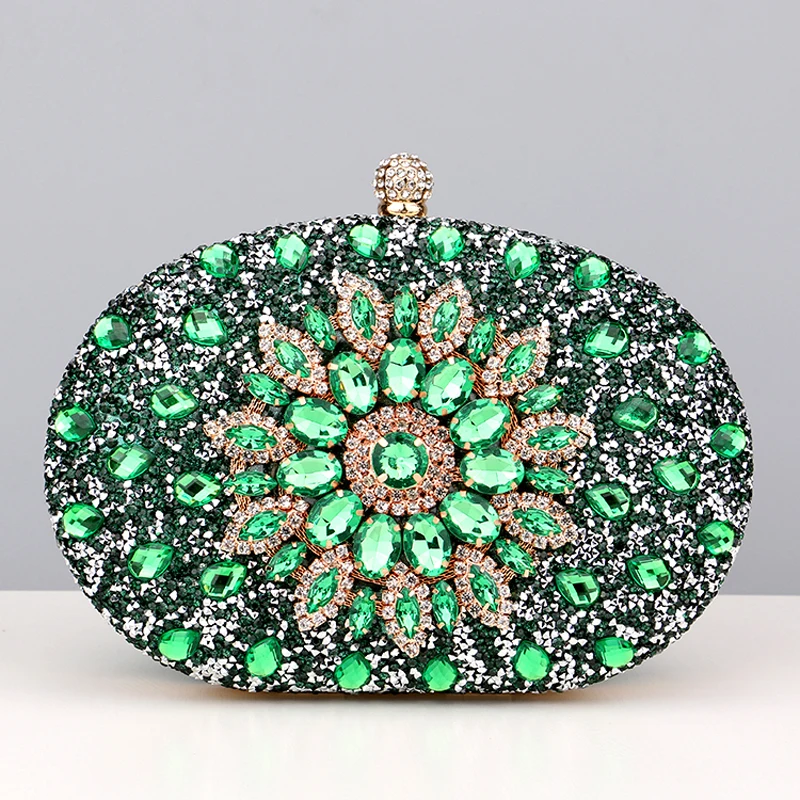 Multicolored Diamond Women Clutch Evening Bags Bridal Crystal Flower Handbags Purses Wedding Party Dinner Bag