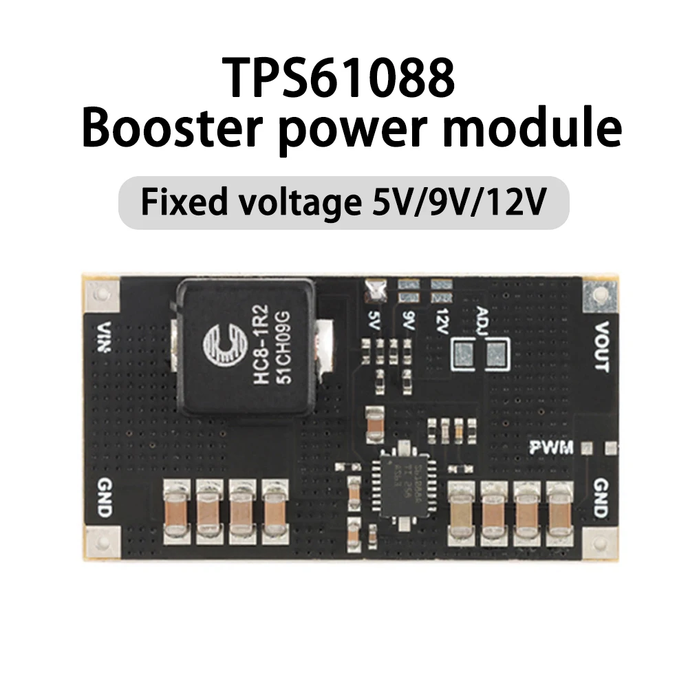 

TPS61088 5V 9V 12V Adjustable Boost Step Up Board PWM/PFM Switch Power Supply Module 10A Current 1MHz Switching Frequency Board