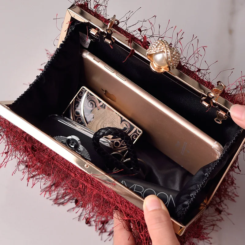 Модная женская сумка элегантный однотонный вечерний клатч с бахромой и жемчугом