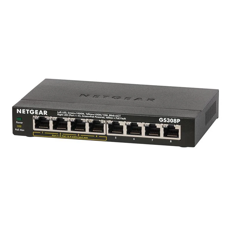 NETGEAR GS308P 8-Port Gigabit Ethernet SOHO Unmanaged Switch with 4-Ports PoE (53W)