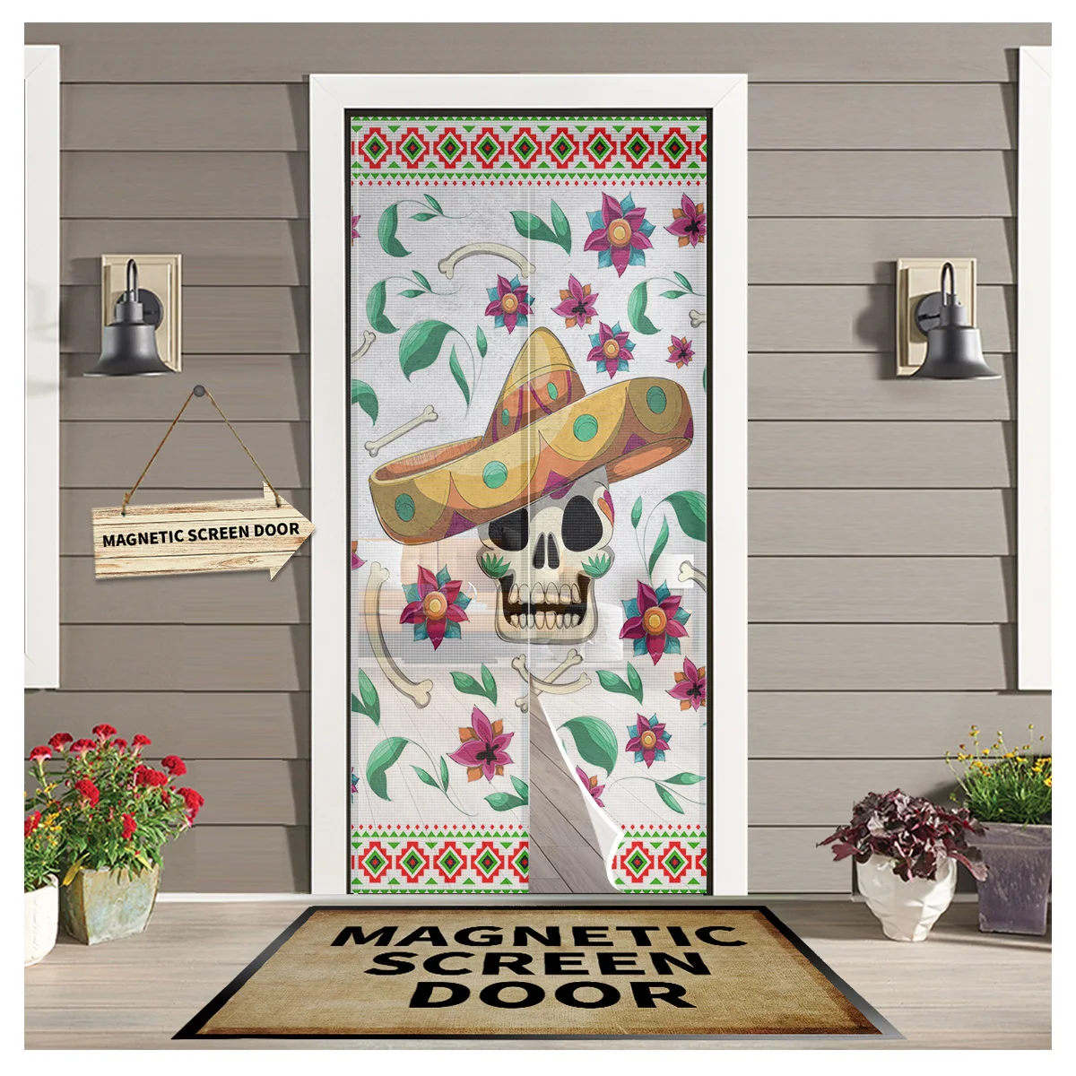 

Мексиканская соломенная шляпа с рисунком черепа, Белая магнитная дверная занавеска для гостиной, спальни, домашняя дверная занавеска С про...