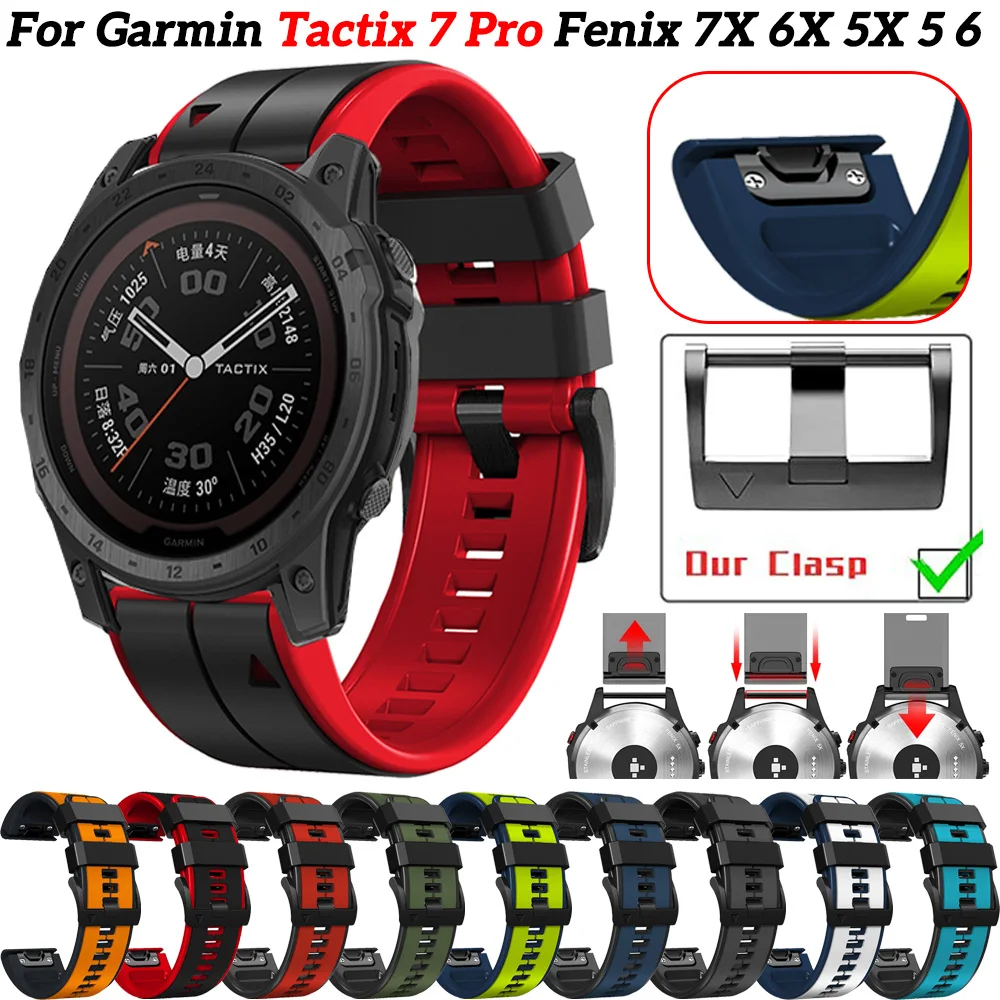 

Двухцветный ремешок для наручных часов Garmin 22 26 мм Fenix 7 7X 6 6X Pro 5 5X Plus 3HR Enduro2, силиконовый быстросъемный легко устанавливаемый смарт-браслет