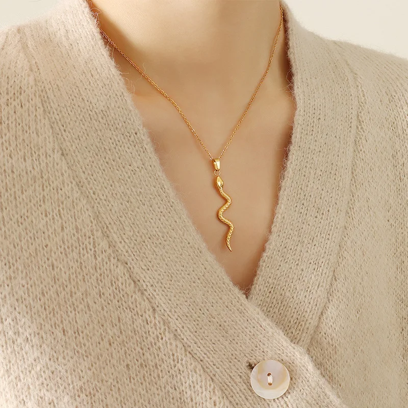 

YAONUAN European Vintage Smart Snake Pendant Necklace For Women Gold Plated Titanium Steel Trend Jewelry Accessories Daily Gifts