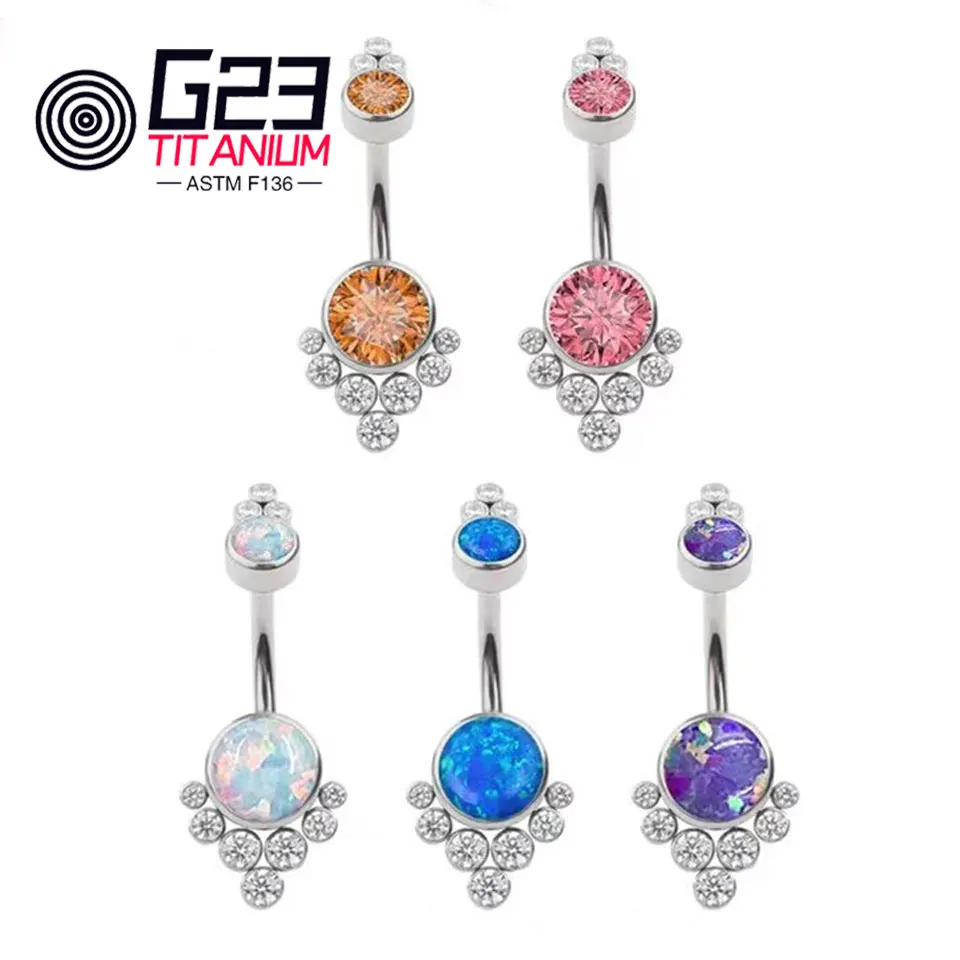 

G23 Titanium ASTM F136 Belly Button Opal Zircon Bezel Piercing 14G Internally Threaded Navel Ring Body for Woman Gift Jewelry
