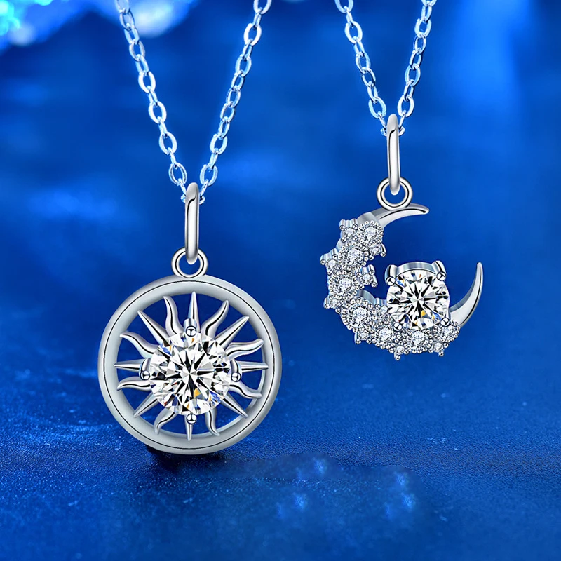 

Sun Moon Moissanite Lovers Necklace S925 Sterling Silver D Color VVS1 Moissanite Clavicle Necklace Pass Diamond Tester Gift