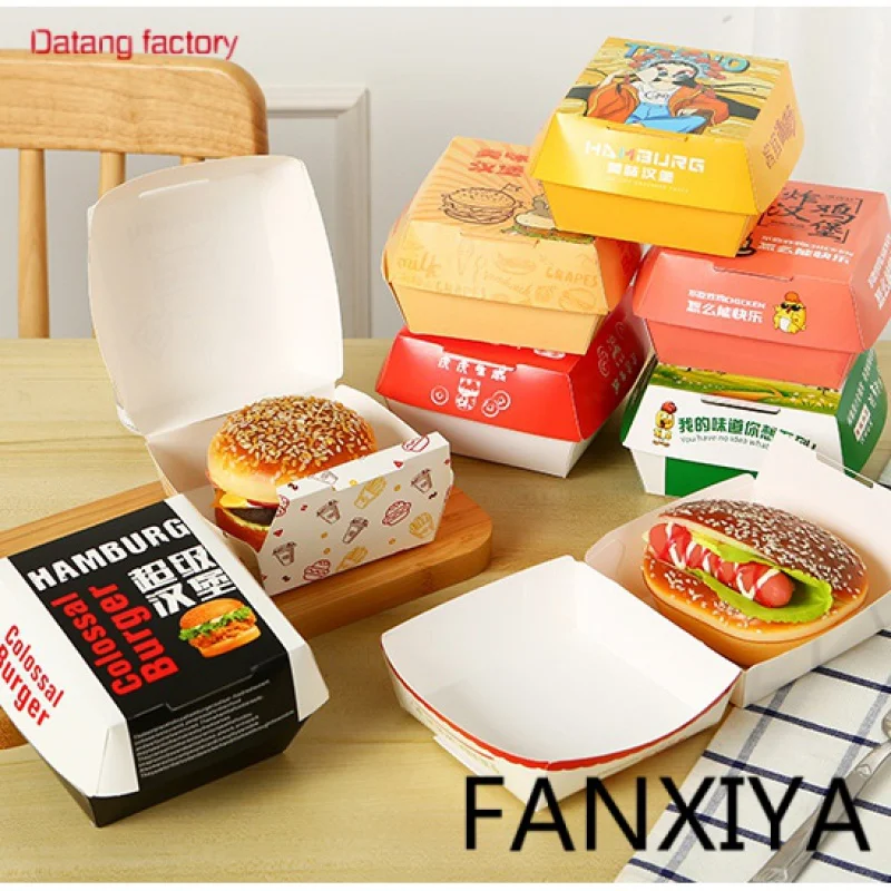 

Custom Printed Logo Disposable Food Grade Recycled Take Away French Fries Paper Boxes Fast Food Burger Hamburger Packaging Box