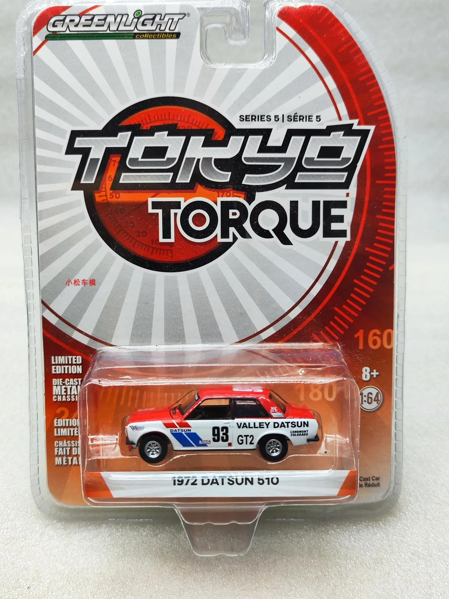 

1: 64 Tokyo Torque Series 5-1972 Datsun 510- # 93 Valley Datsun Collection of car models