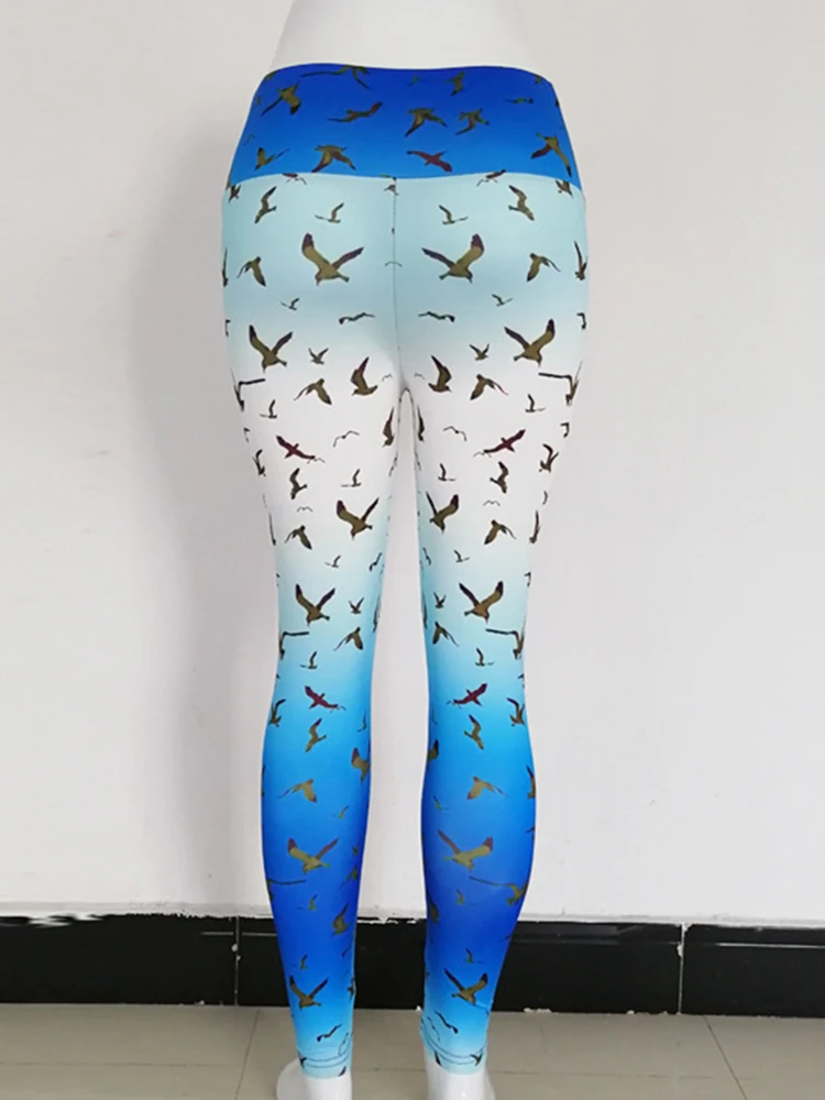 Sport High Waist Yoga Pants Women Fitness Sexy Leggings Digital Printed Sea Mew Running Tights Workout Gym Clothing