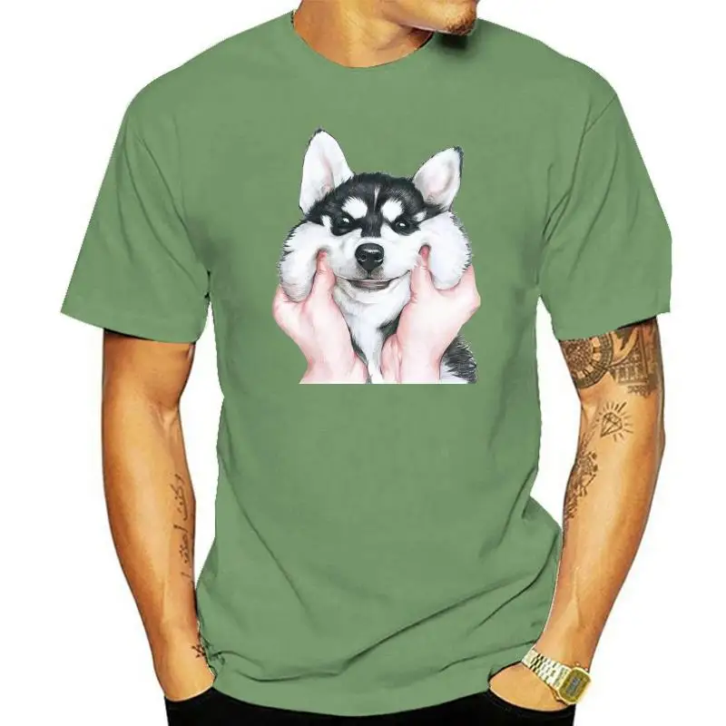 

one yona Lovely Siberian Husky Print Man tshirt Fashion Men Short Sleeve Round Neck T Shirt Naughty Cute Dog Gesture T-Shirts